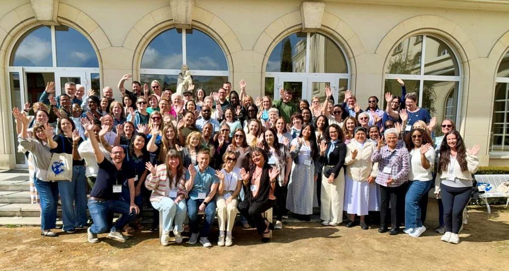 A group photo of the 2026 pilgrims in Angers, France. 