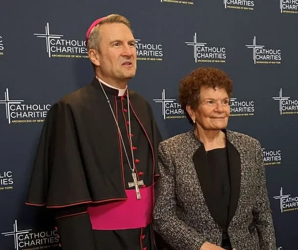 Sr. Paulette LoMonaco with the Bishop of New York at a Catholic Charities Award event.