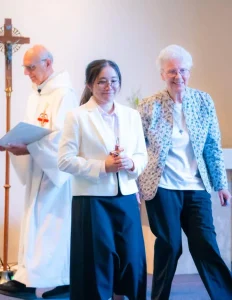 Sr. Theresa Nguyen and Sr. Maureen McGowan, regional leader, at Sr. Theresa's first vows ceremony.