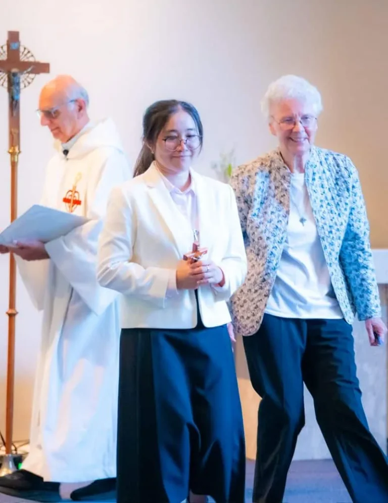 Sr. Theresa Nguyen and Sr. Maureen McGowan, regional leader, at Sr. Theresa's first vows ceremony.