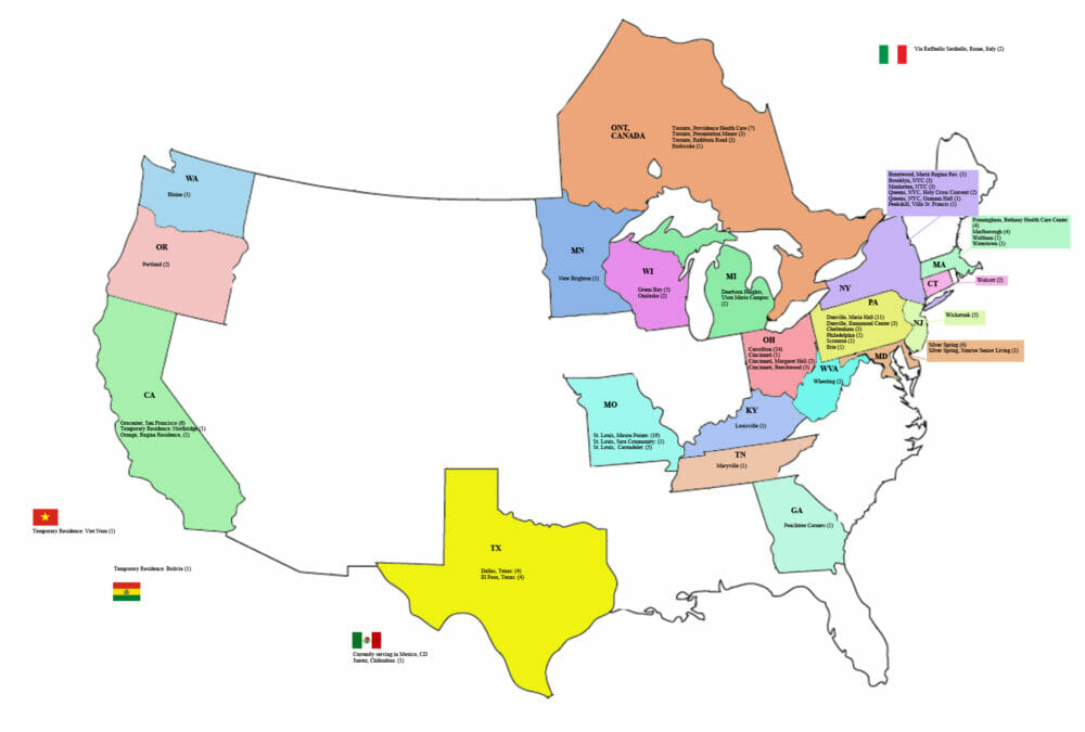 Location map for the Sisters of the Good Shepherd