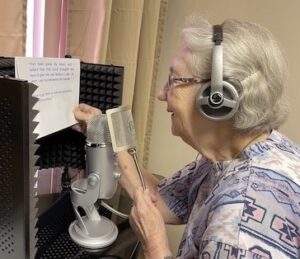 Sister Virginia records video script for video about Aguchita's martyrdom