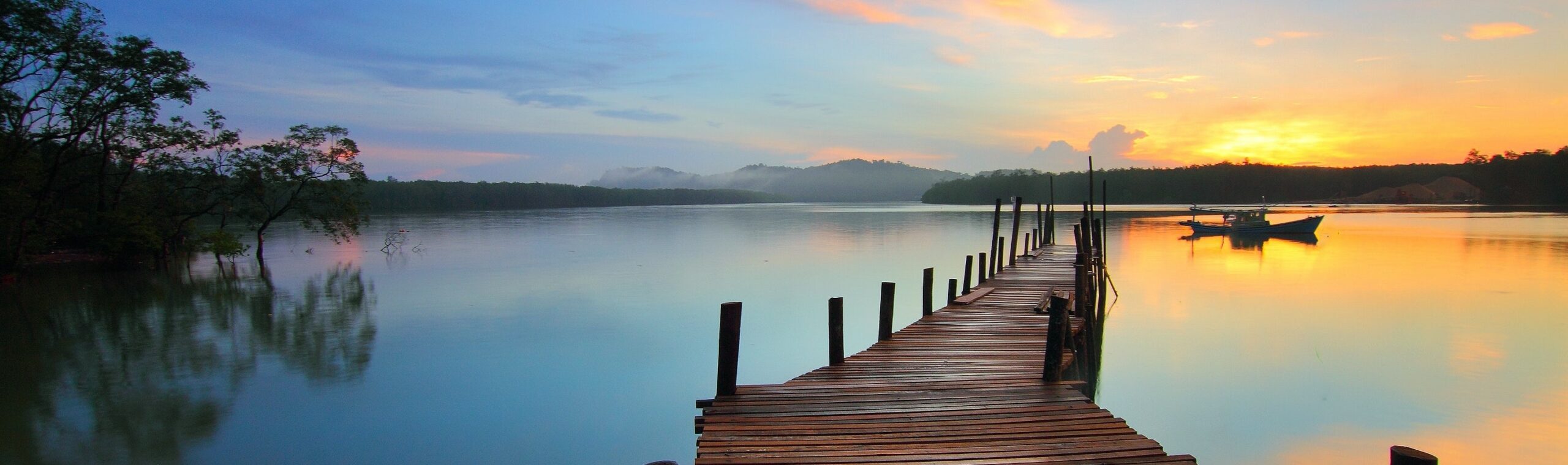 peaceful lake with sunset